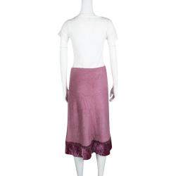 Etro Pink Wool Blend Velvet Trim Bead Detail Midi Skirt S