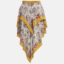 Pre Owned Etro Multicolor Paisley Print Silk Handkerchief Hem Tiered Skirt M  