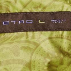 Pre Owned Etro Green Printed Nylon Sleeveless Quilted Down Jacket L