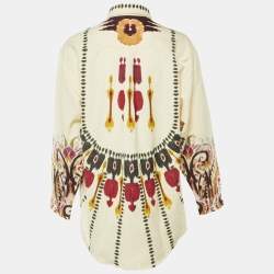 Pre Owned Etro Cream Printed Silk & Cotton Oversized Top S