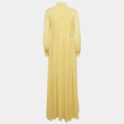 Pre Owned Etro Yellow Silk Georgette Lace Detail Pleated Maxi Dress XS  