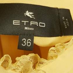 Pre Owned Etro Yellow Silk Georgette Lace Detail Pleated Maxi Dress XS  