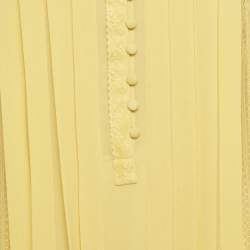 Pre Owned Etro Yellow Silk Georgette Lace Detail Pleated Maxi Dress XS  