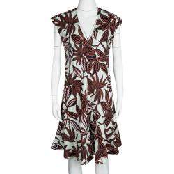 Etro Multicolor Leaf Print Cotton V-Neck Sleeveless Dress M