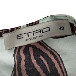 Etro Multicolor Leaf Print Cotton V-Neck Sleeveless Dress M