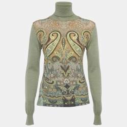 Pre Owned Etro Green Paisley Print Jersey Pullover M