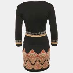 Pre Owned Etro Black Printed Jersey Mini Dress M