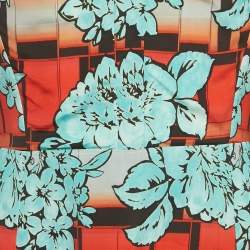 مملوكة مسبقًا Etro Blue /Orange Floral Print Crepe Short Dress L