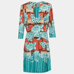 مملوكة مسبقًا Etro Blue /Orange Floral Print Crepe Short Dress L