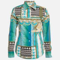 Pre Owned Etro Blue Paisley Print Stretch Cotton Tribal Accent Shirt S
