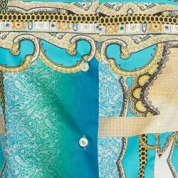 Pre Owned Etro Blue Paisley Print Stretch Cotton Tribal Accent Shirt S