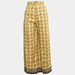 Pre Owned Etro Yellow Printed Cotton Wide Leg Trousers M