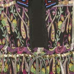 Pre Owned Etro Black Embellished Paisley Print Silk Maxi Dress L