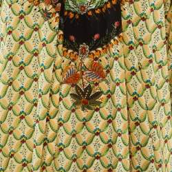 Pre Owned Etro Green/Beige Floral Print Silk Flared Blouse S 