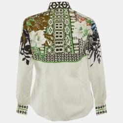 Pre Owned Etro White/Green Floral Print Cotton Long Sleeve Shirt M