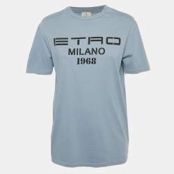Pre Owned Etro Blue Logo Print Crewneck T-Shirt S