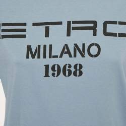 Pre Owned Etro Blue Logo Print Crewneck T-Shirt S