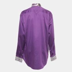 Pre Owned Etro Purple Striped Paisley Print Cotton Shirt M
