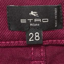 Pre Owned Etro Burgundy Floral Print Denim Jeans M/Waist 29"