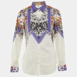 Pre Owned Etro White/Purple Paisley Print Cotton Button Front Shirt L