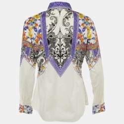 Pre Owned Etro White/Purple Paisley Print Cotton Button Front Shirt L
