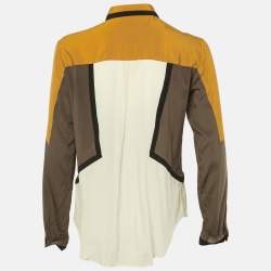 Pre Owned Etro Cream Colorblock Silk Crepe Paneled Shirt M