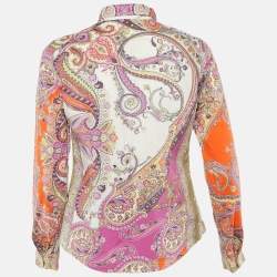 Pre Owned Etro Purple Paisley Print Cotton Button Front Shirt L