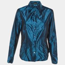 Pre Owned Etro Teal Blue Silk Button Front Shirt L