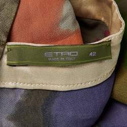 مملوكة مسبقًا Etro Multicolor Printed Silk Plunge Neck Top M