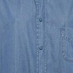 Pre Owned Etro Beach Dubai Blue Logo Print Denim Oversized Shirt S