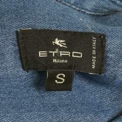 Pre Owned Etro Beach Dubai Blue Logo Print Denim Oversized Shirt S