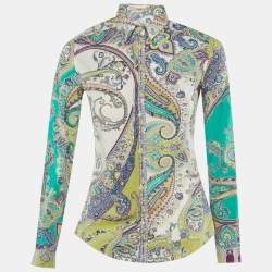 Pre Owned Etro Green Paisley Print Cotton Long Sleeve Shirt S