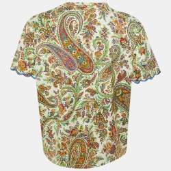 مملوكة مسبقًا تي شيرت إيترو قطن بنقشة بيزلي كريمي ياقة دائرية مقاس متوسط