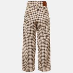 مملوكة مسبقًا بنطلون إيترو تويد واسع الأرجل بتصميم مربعات باللون الأبيض مقاس متوسط (ميديوم)
