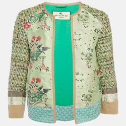 مملوكة مسبقًا Etro Green Floral Jacquard & Tweed Shrug S