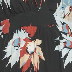 Pre Owned فستان إيترو بحافة مزينة بطباعة أزهار حرير أسود مقاس صغير