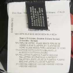 Pre Owned فستان إيترو بحافة مزينة بطباعة أزهار حرير أسود مقاس صغير