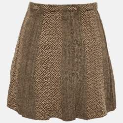 Pre Owned Etro Brown Striped Tweed Mini Skirt S
