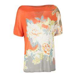 Pre Owned توب إيترو رقبة بيضاوية طباعة زهور تريكو متعدد الألوان M