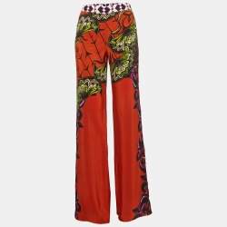 Pre Owned Etro Orange Floral Print Silk Palazzo Pants S