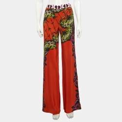 Pre Owned Etro Orange Floral Print Silk Palazzo Pants S