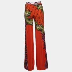 Pre Owned Etro Orange Floral Print Silk Palazzo Pants S