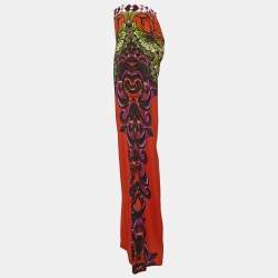 Pre Owned Etro Orange Floral Print Silk Palazzo Pants S
