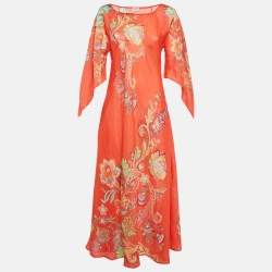 Pre Owned فستان إيترو طويل قماش الرامي بنقشة بيسلي برتقالي مقاس وسط