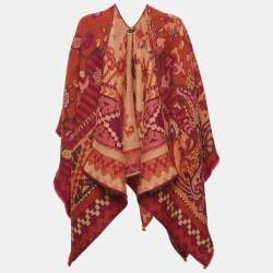 Pre Owned Etro Multicolour Geometric Jacquard Wool Blend Poncho One Size