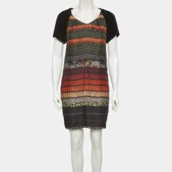 Pre Owned Etro Black Abstract Print Silk Blend and Velvet Mini Dress M