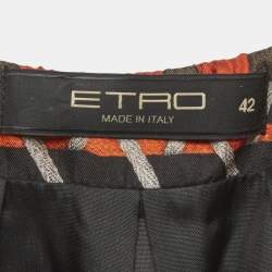 Pre Owned Etro Black Abstract Print Silk Blend and Velvet Mini Dress M