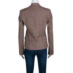 Pre Owned Etro Multicolor Houndstooth Plaid Floral Applique Detail Wool Blazer M