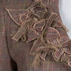 Pre Owned Etro Multicolor Houndstooth Plaid Floral Applique Detail Wool Blazer M