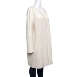 Pre Owned Etro Cream Alpaca Wool Faux Fur Mix Media Over Coat L
